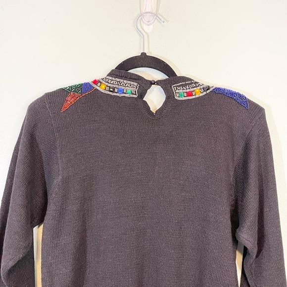 Vintage Claudia Barnes Women's Black Beaded Gemstone Crew Neck Sweater Medium - Picture 8 of 10